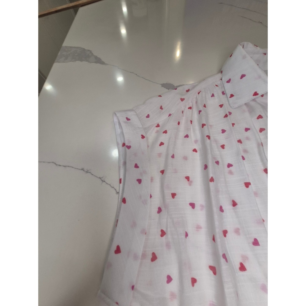 Zac & Rachel Womens XL White Pink Heart Print Button Down Sleeveless Blouse Top - Picture 6 of 6